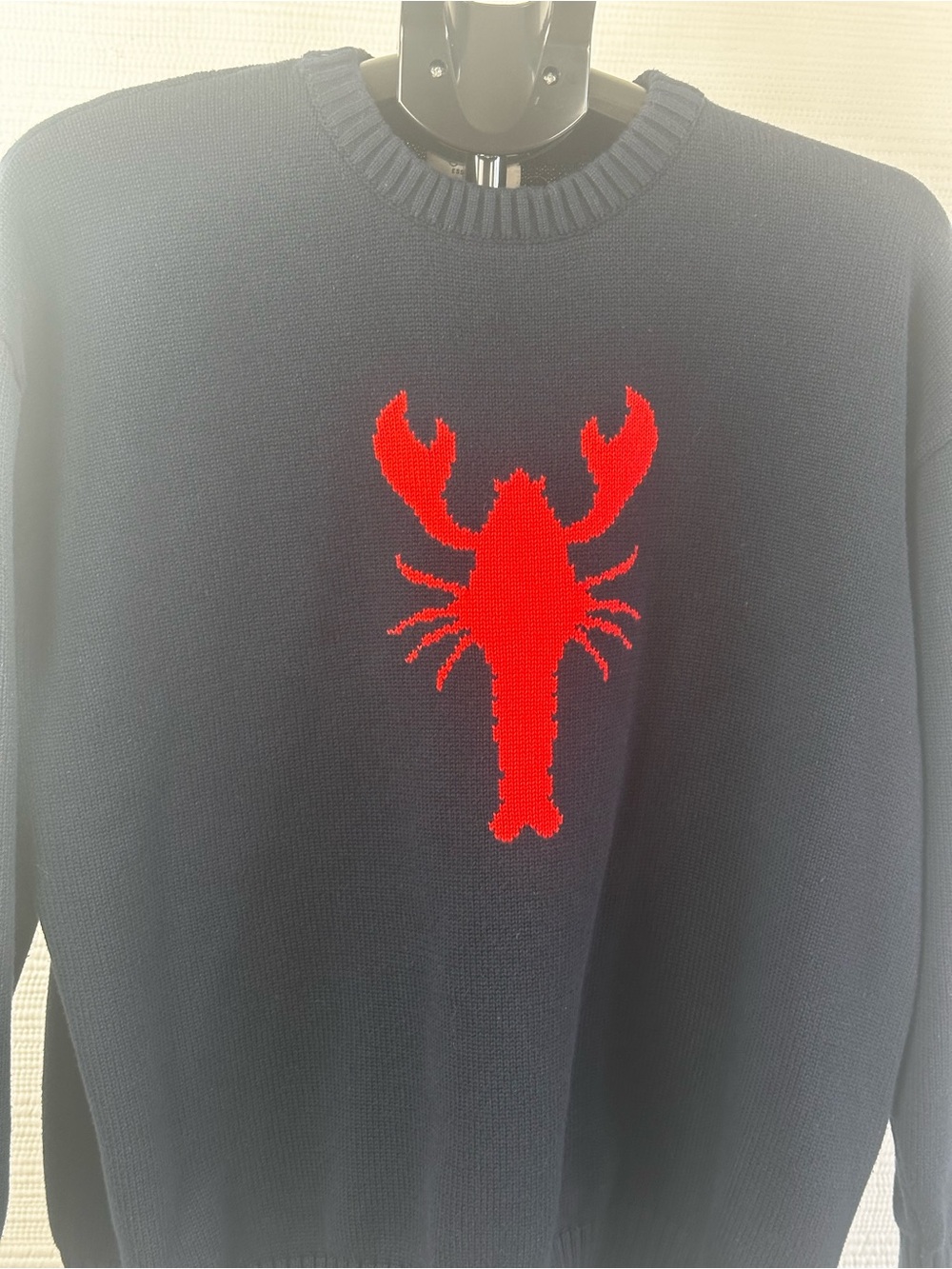 Orange Kiss Essentials Navy Red Lobster Knit Sweater Large Coastal Preppy - Picture 9 of 10